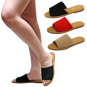 Qupid Women's Slide Sandals - Black, Red, Tan